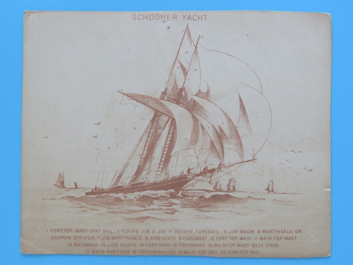 Original 1880 Color Lithograph Long Island Steamer Schooner Yacht
