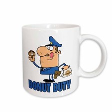 3dRose Funny Cartoon Police Officer On Donut Duty Mug