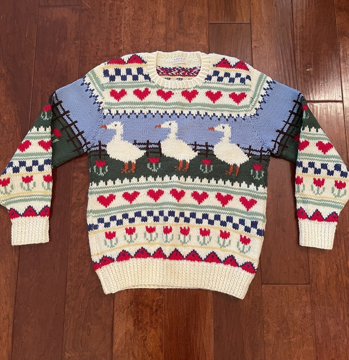 EUC Vtg Country Geese Sweater Size M Carol Huber Design 1980s