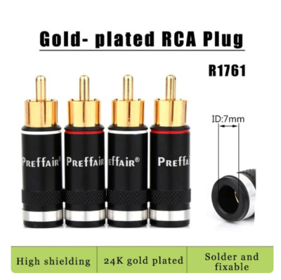  4PCS Gold Plated RCA Plug Audio Connectors RCA Male Plugs 5-6mm Cables Adapters