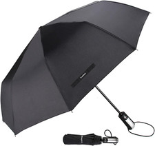 Tradmall Travel Umbrella Windproof with 46 Inches Large Canopy 10 Reinforced Fib