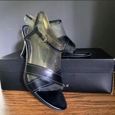 Black ankle strap heel sandals Sz 8