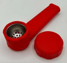 Silicone Tobacco Smoking Pipe with Metal Bowl & Cap Lid USA seller Red