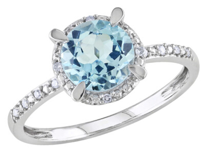 Blue Topaz and Diamond 1.65 Carat (ctw) Ring with Halo in 10K White Gold
