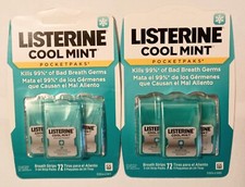 2 PACK Listerine Cool Mint Pocket Packs Breath Strips 144 total Kills Bad Breath