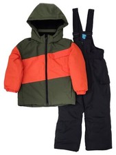 Iceburg Boys Green  Orange Snow Coat  Black Ski Bibs Snowsuit Set