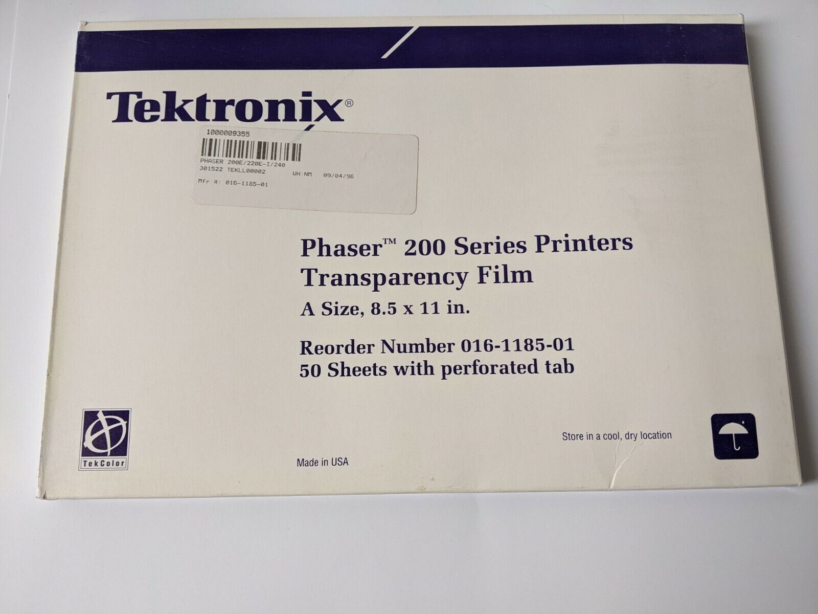Tektronix Phaser 200 Transparency Film A Size 8.5 X 11 in 50 sheets 016-1185-01