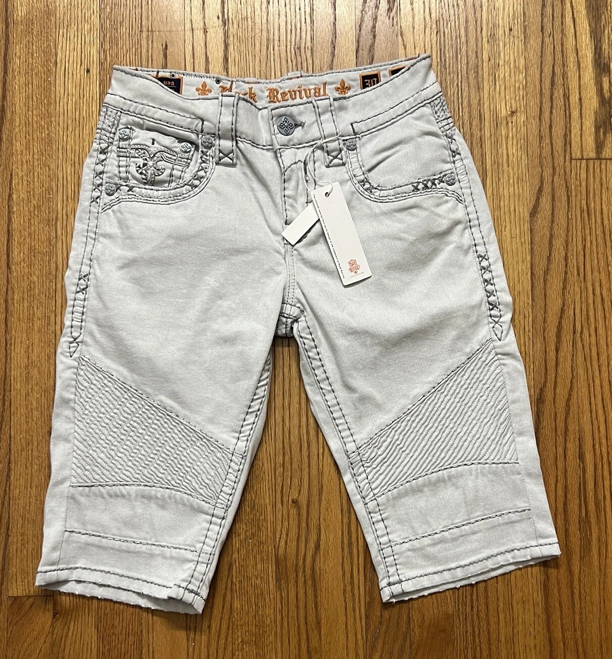 Short motard Rock Revival Rasmus Supreme stretch homme taille 30 blanc/gris clair