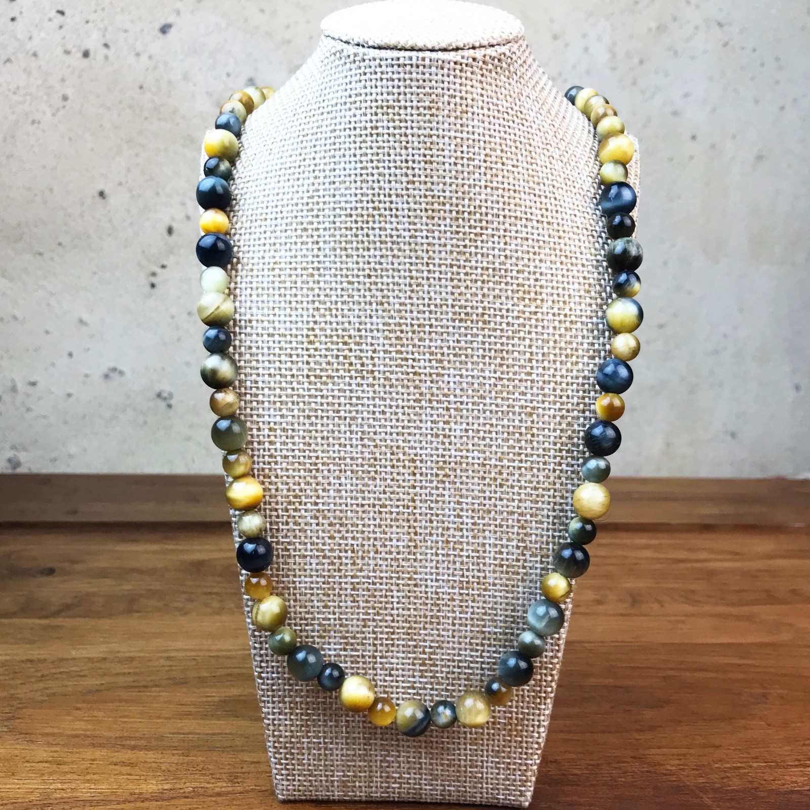 Collier en oeil du tigre vert et pierres naturelles véritables pour homme et femme