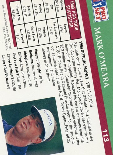MARK O'MEARA Hand Signed PGA 1991 Pro Set Card Autographed Master & British Open - Picture 3 of 3