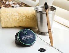 Qi Teeth Whitening Powder Bamboo Toothbrush Mint Flavor Coconut Charcoal