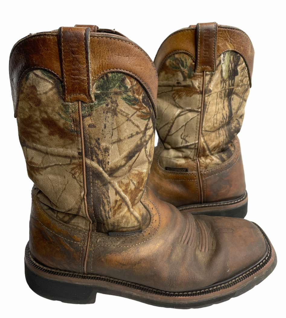 Justin WK4674 Camo Leather Camouflage Western Cowboy Work Boots Men's 10.5 EE