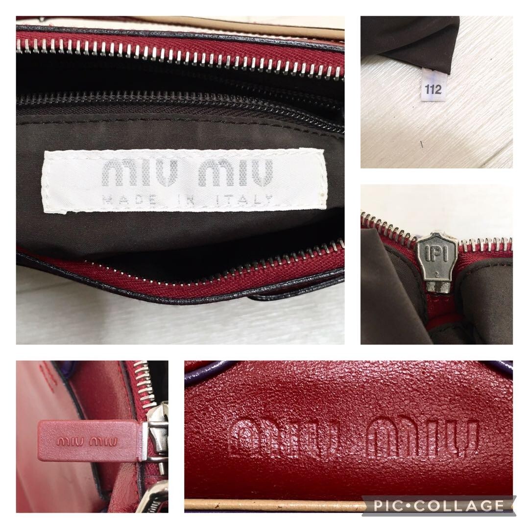 Miu Miu Shoulder Bag Archive 90's Curved Piping Leather Red