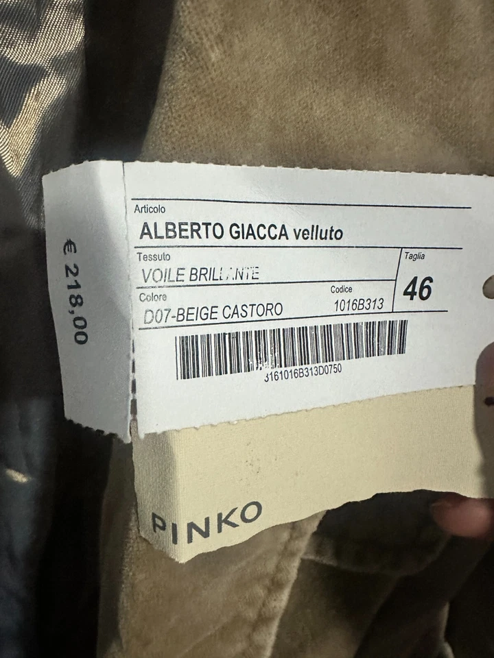 Новый Pinko бежевый коричневый бархат Blazer куртка - размер 10 - Изображение 4 из 4