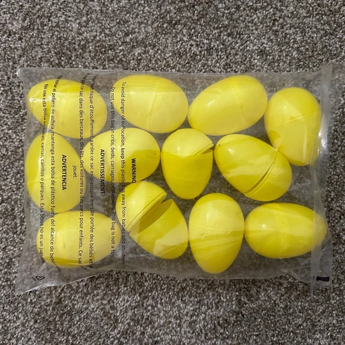 12 PACK! Large 3" Yellow Plastic Easter Eggs, Dozen Jumbo Bulk Toys Lot Hunt - Picture 1 of 2