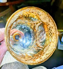 Vintage Amber Gold Swirl Glass Stem Wine Goblet, Water Goblet Beautiful 