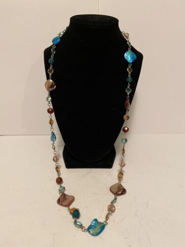 Multicolored Necklace Mixed Bead Faux Pearl Shell 16” - Picture 2 of 4