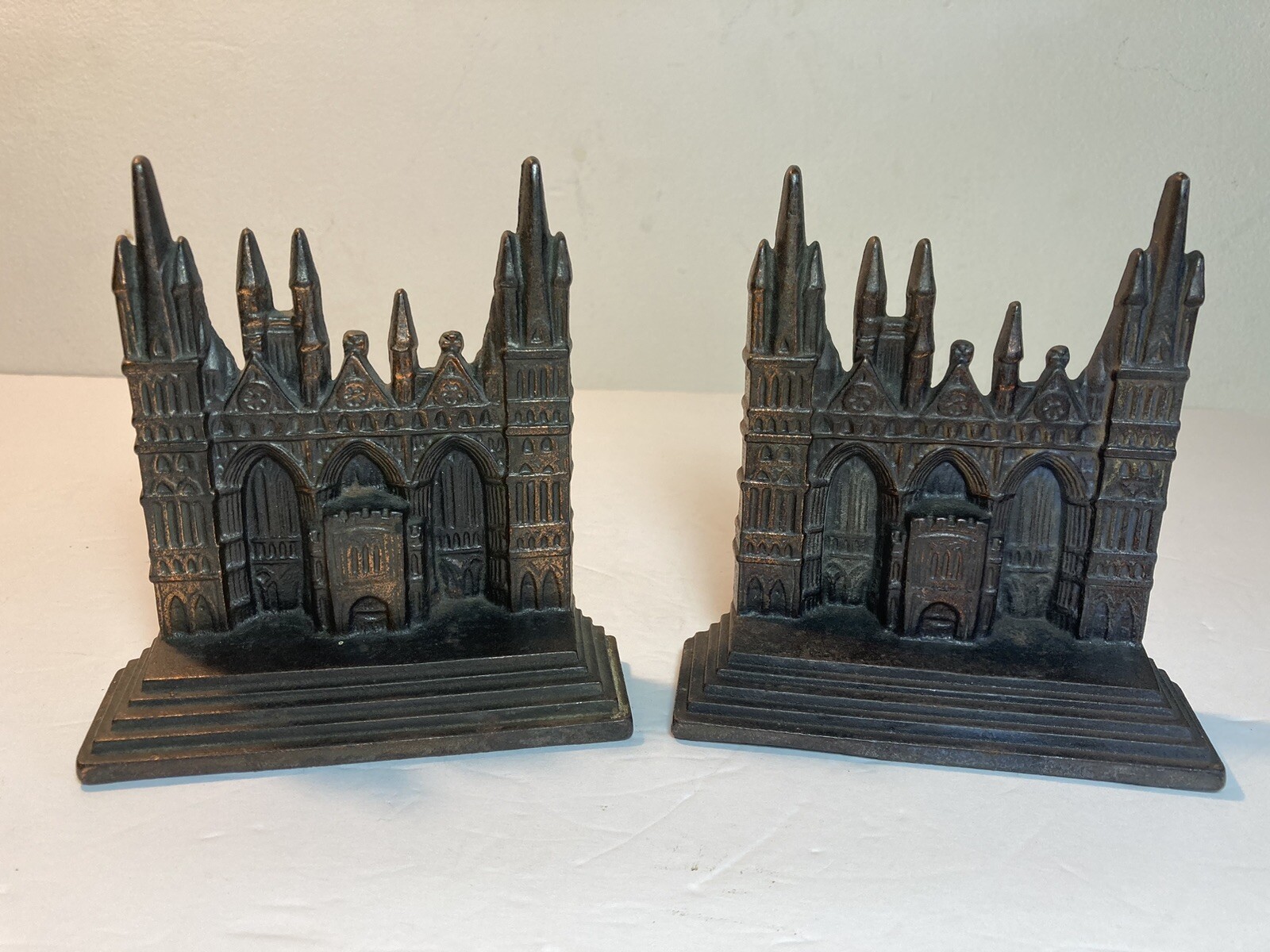 Antique Cast Iron 1928 Peterborough Cathedral Bookends Connecticut