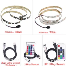 5V 5050 60SMD/M RGB LED Strip Light Bar TV Back Lighting Kit+USB Remote Control