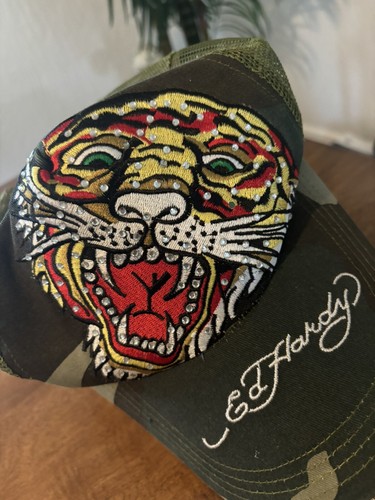 Ed Hardy Hat Cap Strap back Green Yellow Tiger Trucker Hat Snap Back - Picture 2 of 10