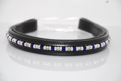 Têtière Noire Pour Cheval (Cob) Avec Cristaux Bleus Et Perles - Pet & Pasture