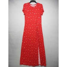 LOFT Red Cherry Print Playful Summer Twist Waist Slit Maxi Dress Womens Size M