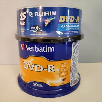 Verbatim DVDR Discs 4.7GB - 16x 50 Pack & Fujifilm 8x 25 Pack BRAND NEW SEALED