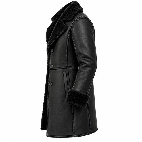 Mens Genuine Leather Shearling Coat Black Brown Fur Lined Winter Jacket image 4