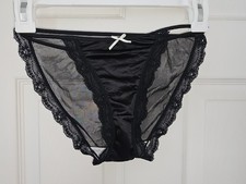 Vintage Black String Satin And Mesh Bikini Panties. Size Small