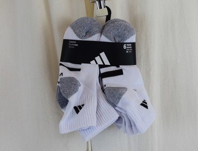 adidas Unisex Kids Quarter AnkleSocks Athletic Cushioned White/Black/Gray Size M