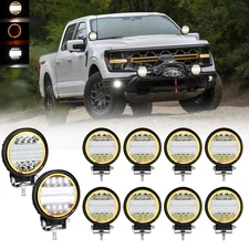 5" White/Amber LED Work Light Bar Round Pods Fog Lamp Offroad Driving Strobe DRL