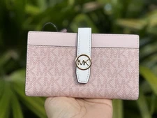 Michael Kors Jet Set Greenwich Medium Bifold Center Zip Wallet MK Pink Multi
