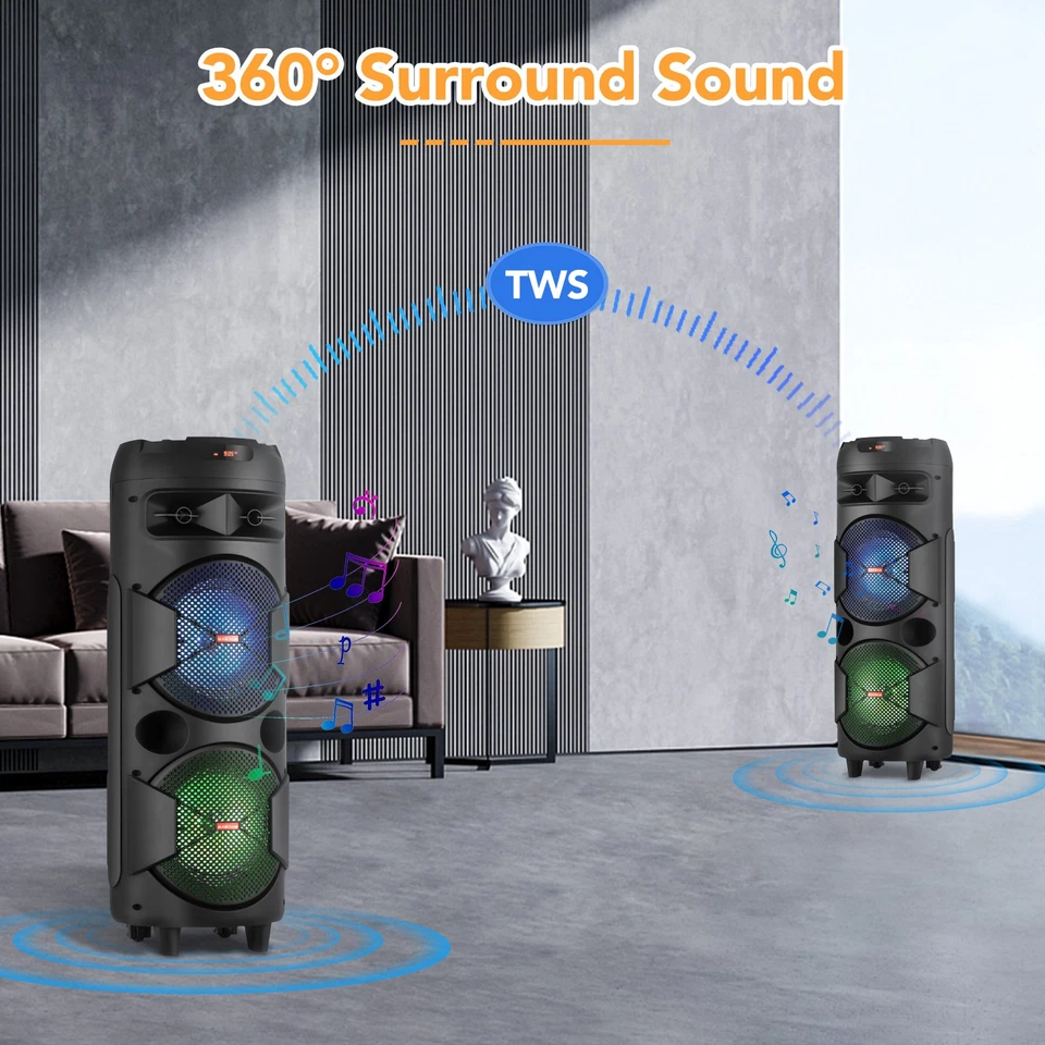 9000W Portable Bluetooth Speaker Sub Woofer Heavy Bass Sound System Party w/ Mic - Image 2 of 4