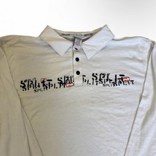 Split White XL Polo Shirt Long Sleeve Graphic Print 100 Cotton Logo