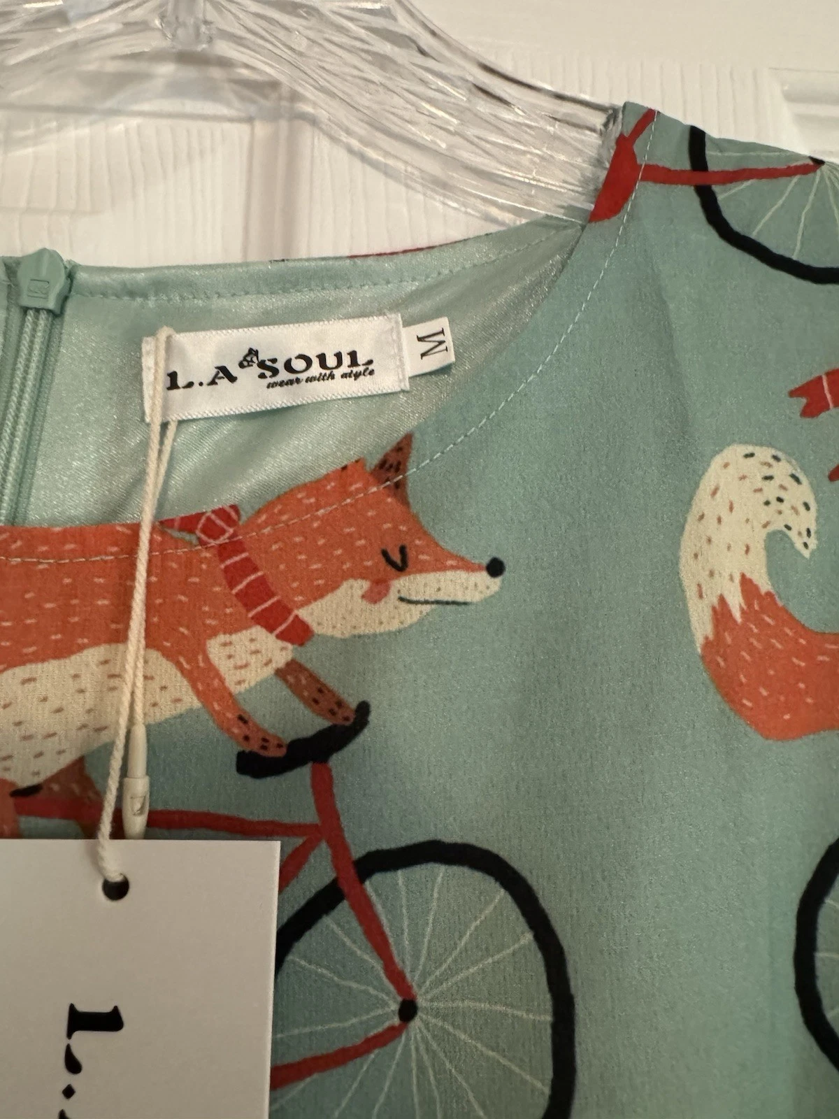 VETEMENTS Abito donna LA Soul taglia M stampa volpe aderente e svasato cravatta schiena verde nuovo con etichette