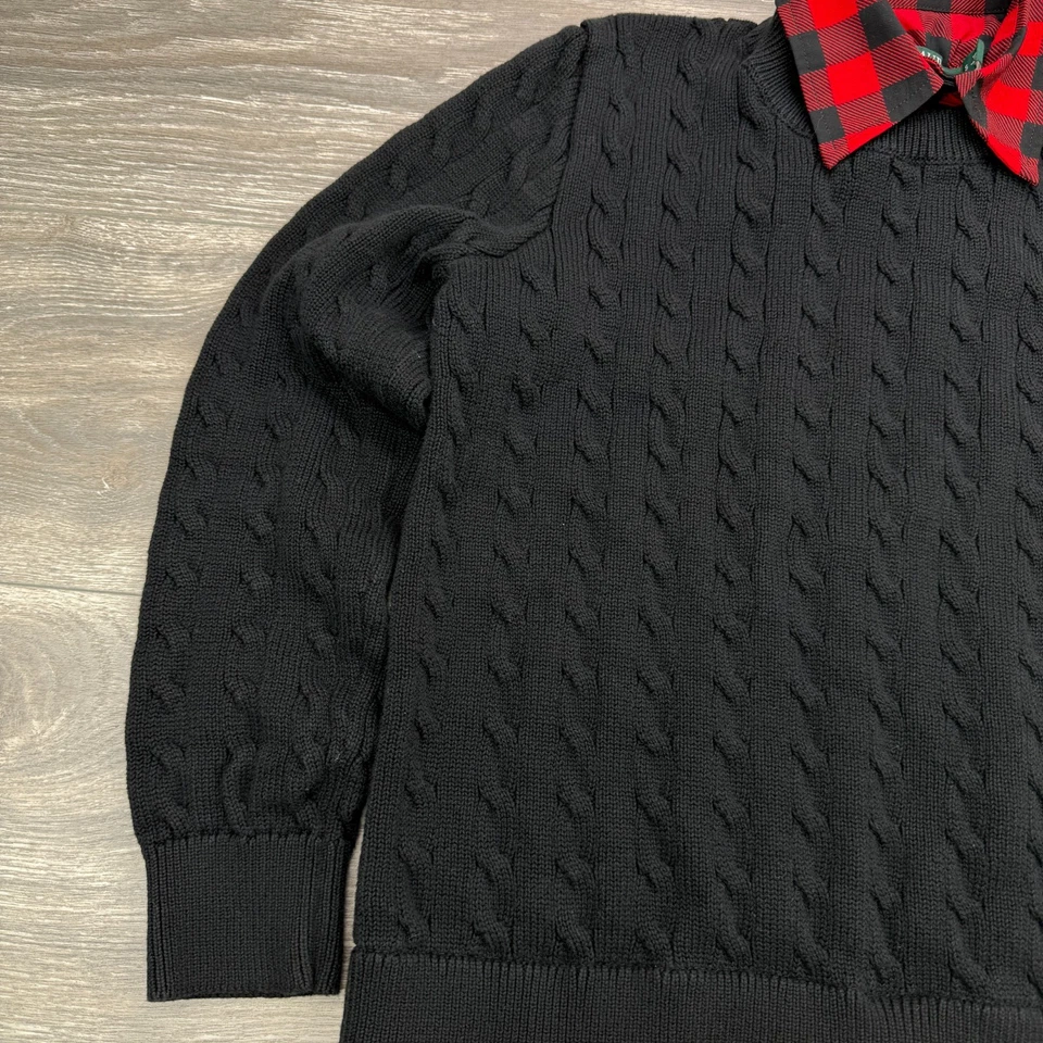 Suéter feminino Ralph Lauren pequeno preto malha de cabo búfalo xadrez botões dourados - Imagem 4 de 4