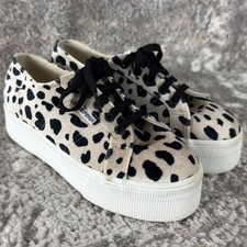 Sneaker da passeggio Superga donna taglia 6,5 stampa dalmata velluto beige nere stringate