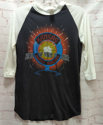 Vintage Kansas Drastic Measures Black White Raglan Sleeve Band T Shirt Medium