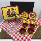 21 Piece Vintage Ohio Art Metal Tin Picnic Childs Tea Set Assortment USA Made