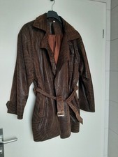Damen Lederjacke 3/4lang, Typ Trenchcoat Gr. 44/46 dunkelbraun mit Prägung