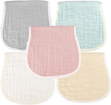 5 Pack Baby Muslin Burp Cloths – Soft Absorbent Cotton Bibs (Multicolor)