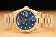 ROLEX MENS DAYDATE 18038 BLUE DIAMOND DIAL 18K YELLOW GOLD PRESIDENT WATCH 3