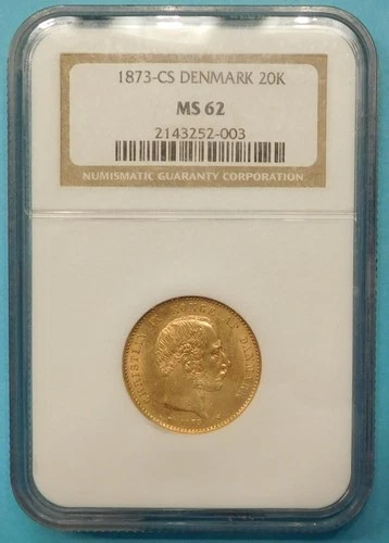 Denmark 1873-CS Gold 20 Kroner NGC MS62