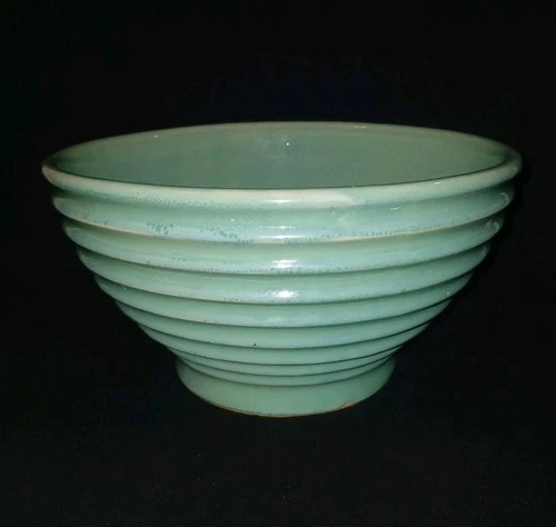 Turquoise Ringware Bowl Mid Century Italian Bauer Stye Unmarked VTG