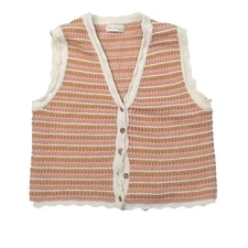 Rylee + Cru Women’s Knit Vest Small Pink Stripe Soft Cozy Layering Top