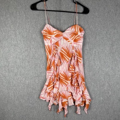 Diane von Furstenberg Dress Size 2 Silk Blend Ruffle Mini Pink Orange Floral DVF