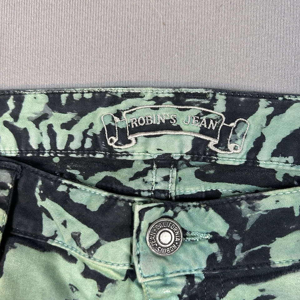 Jean Robins Para Hombre 36 Recto Verde Negro Elástico Denim Solapa Larga Tachonado 36x31 Foto 4 de 4