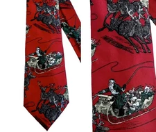 Vintage Ferrell Reed Red Christmas Night Santa Reindeer Silk Necktie Italy