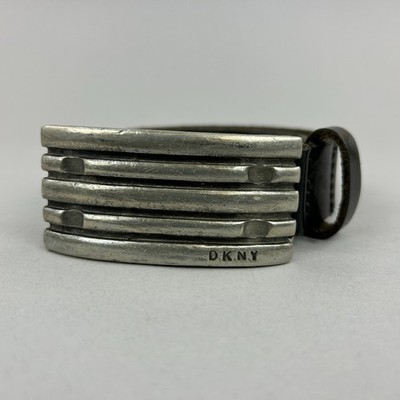 DKNY schwarze Lederjeans lässig Retro abgenutzt eleganter Gürtel Größe 39'' lange Länge