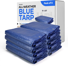 Blue Tarps Waterproof 8'X10', Pack of 8 - Usa-Made 3.5 Mil Thick Camping Tarp fo